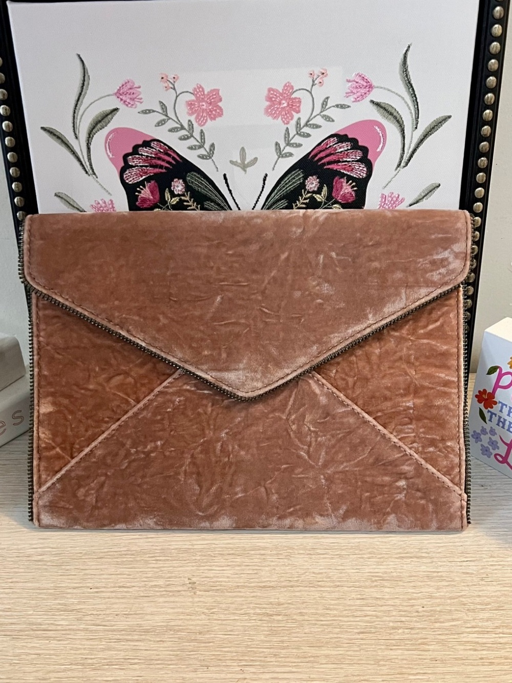 Rebecca Minkoff Crushed Velvet Envelope Clutch – Dusty Rose